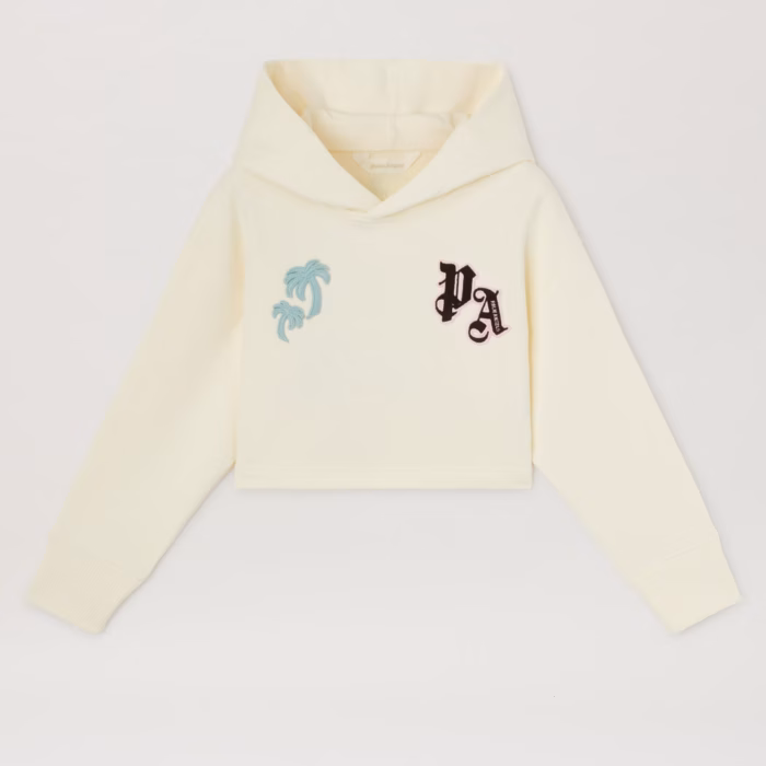PALMS CURVED LOGO CROP HOODIE BUTTER BLA