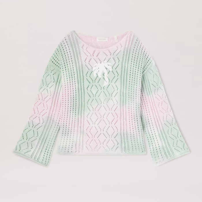 PALM TIE DYE CROCHET CREW ROSE PINK BUTT