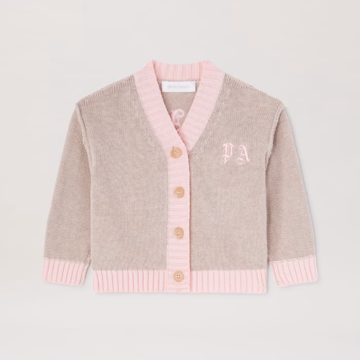 CURVED LOGO KNIT CARDIGAN TAUPE LIGHT PI