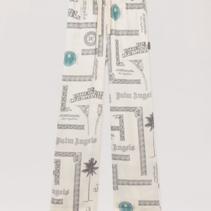 Dollar Print Wide-Leg Pants