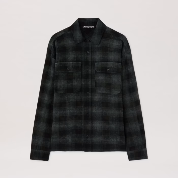 M CURVED LOGO CHECK SHIRT LS MILITARY GR