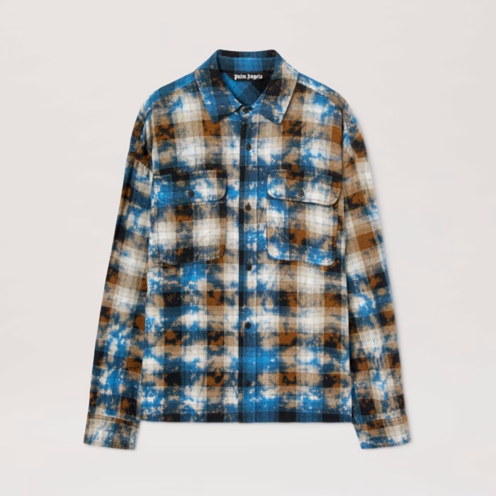 CURVED LOGO CHECK SHIRT LS LIGHT BLUE -