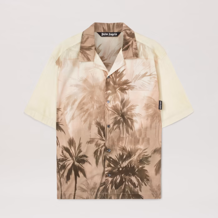 SUNSET PALMS BOWLING SHIRT SS BEIGE - BL