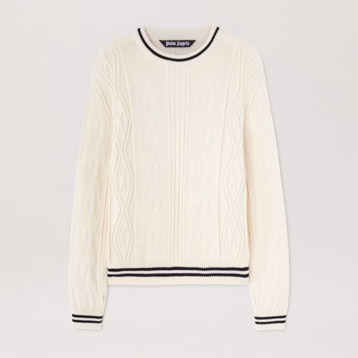 CURVED LOGO CABLE SWEATER OFF WHITE - BL