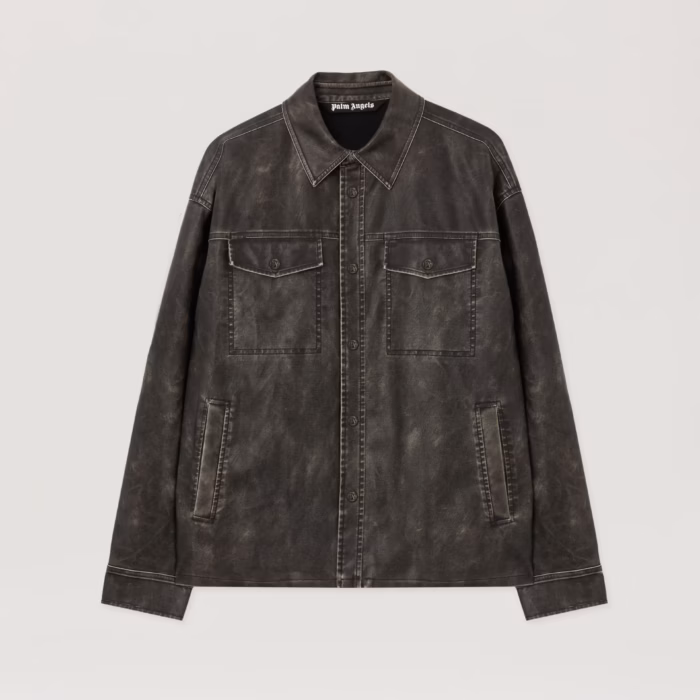 Curved Logo Coated Overshirt