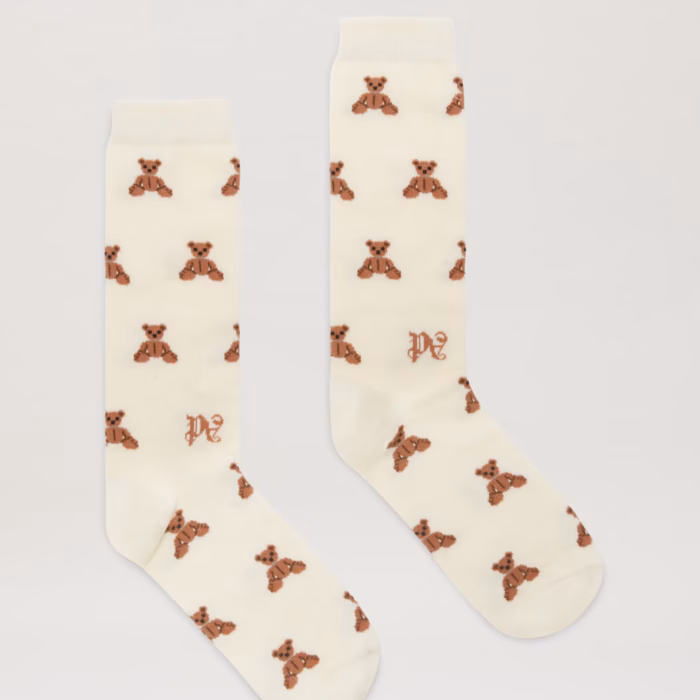 MINI BEAR MONOGRAM SOCKS BUTTER - MULTIC