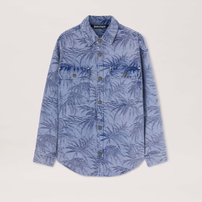 PALMS JACQUARD DENIM SHIRT LIGHT BLUE -