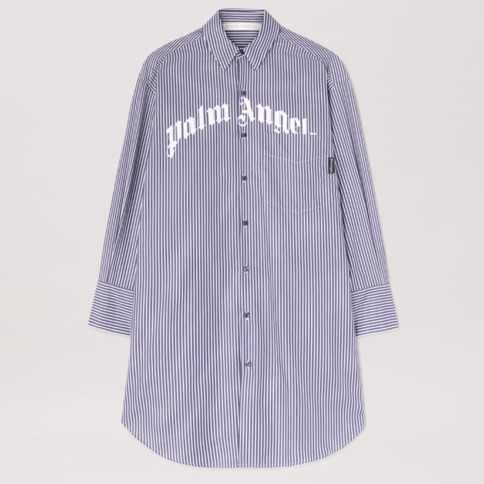 CURVED LOGO STRIPE SHIRTDRESS NAVY BLUE