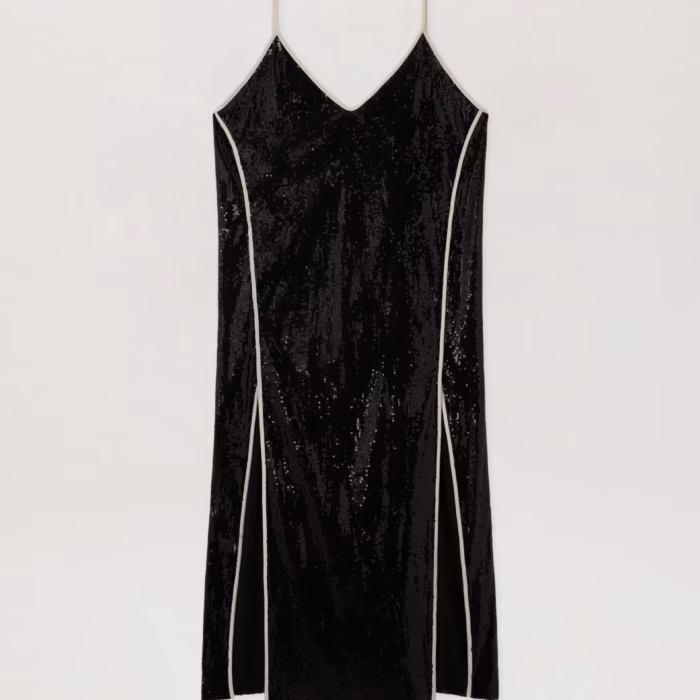 Curved Logo Sequin Slip Dress