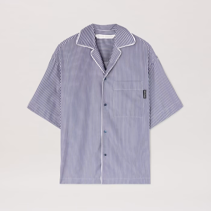 CURVED LOGO STRIPED SHIRT NAVY BLUE - OF