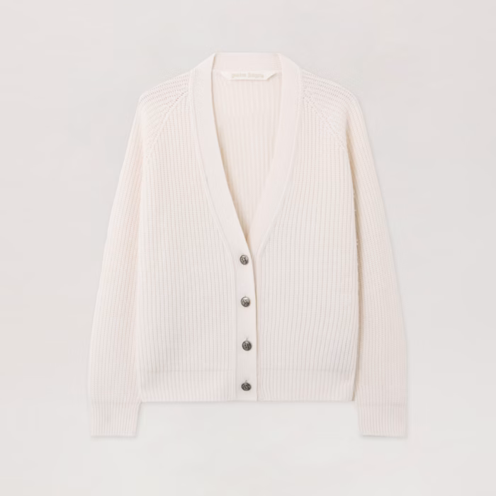 Curved Logo Ribbed Cardigan