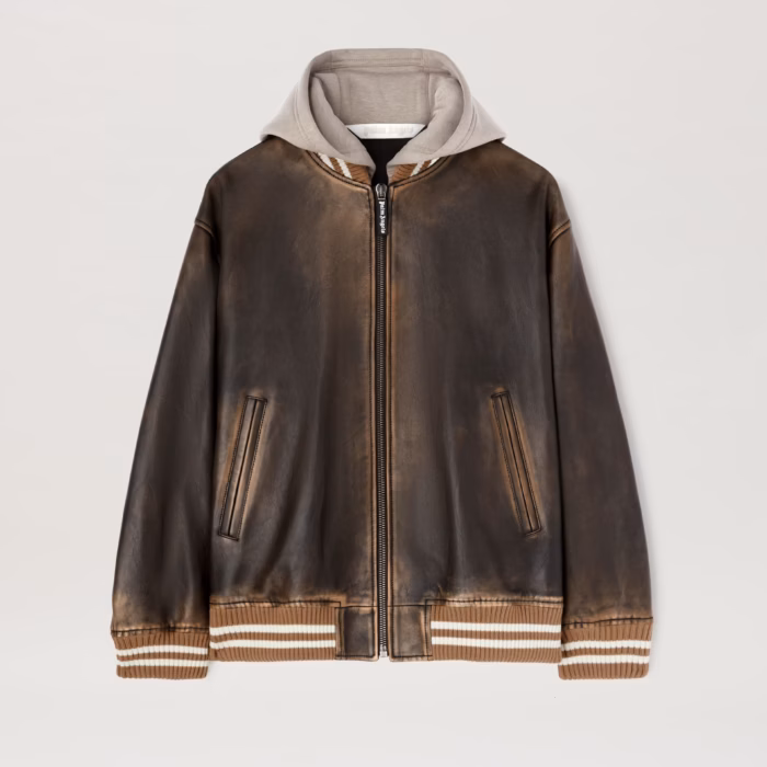 CURVED LOGO LEATHER BOMBER BROWN - DARK