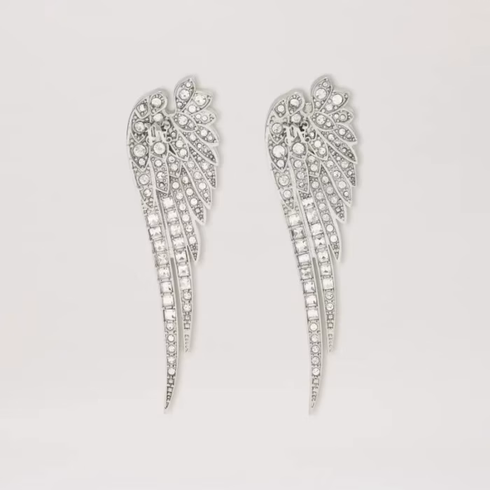 WINGS STRASS EARRINGS SILVER - TRANSPARE